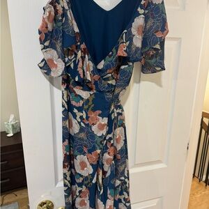 Floral Wrap Dress in Blue and Orange
